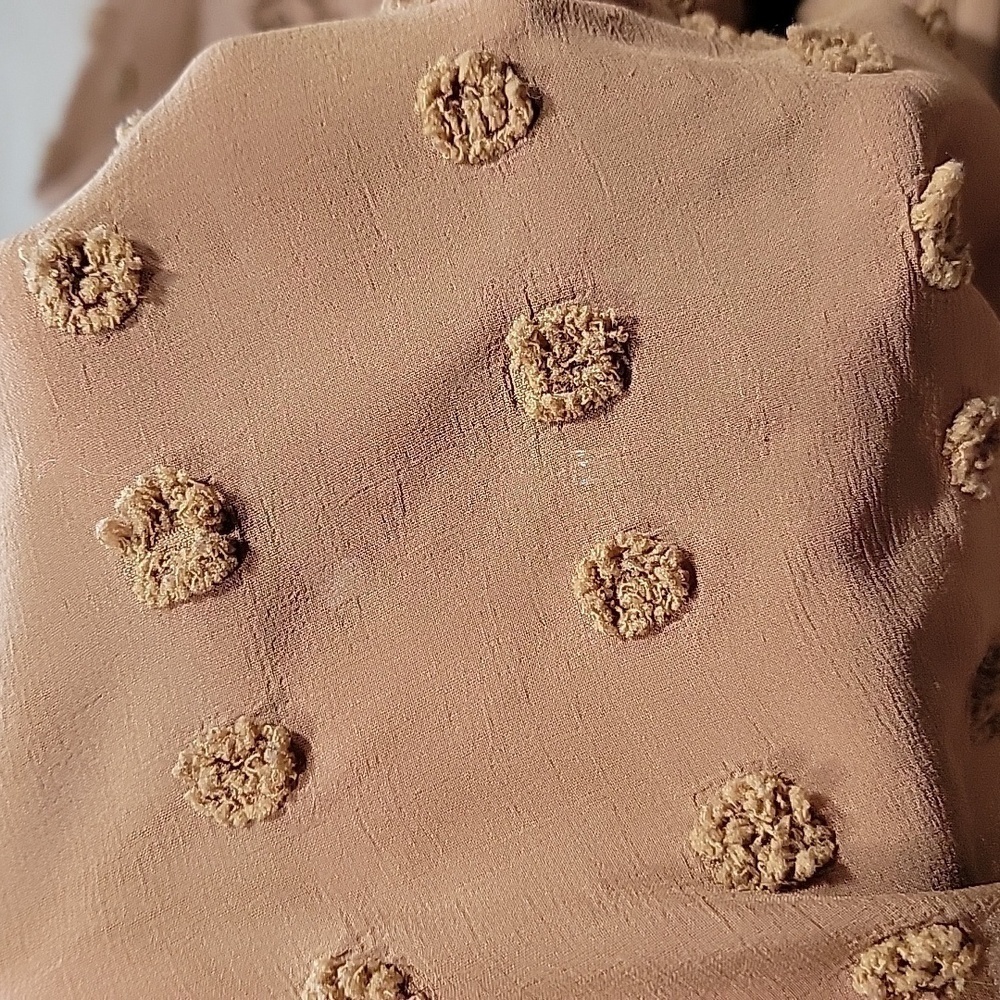 Ubranded Size M Milky Chocolate Brown Swiss Dot Long Sleeve Semi-Sheer Blouse - Picture 12 of 13